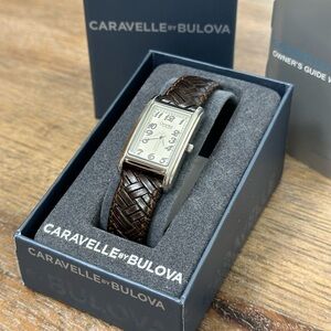 Caravelle by Bulova Women's Rectangular Tank Style Leather Strap Watch
